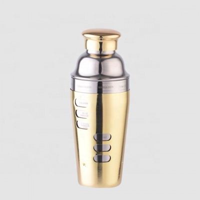 Factory direct 25oz measurement recipe stainless steel gold cocktail shaker